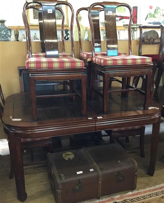 Chinese elm & hualiwood dining table (1 add leaf) & set of six chairs